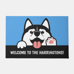 Cute Siberian Husky custom text Doormat