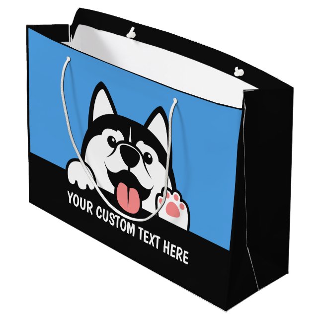 Cute Siberian Husky custom text Large Gift Bag (Back Angled)