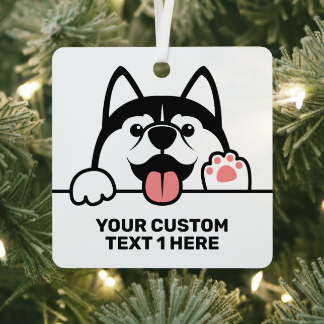 Cute Siberian Husky custom text Metal Tree Decoration (Insitu)