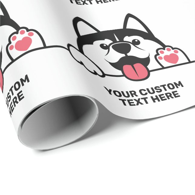 Cute Siberian Husky custom text Wrapping Paper (Roll Corner)