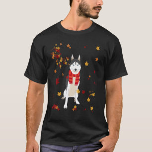 Cute Siberian Husky Dog Autumn Thanksgiving T-Shirt