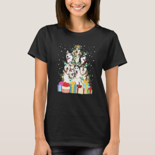 Cute Siberian Husky Dog Christmas Tree Lights Pet  T-Shirt