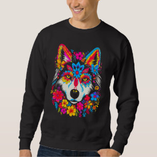 Cute Siberian Husky Dog Flowers Sweatshirt