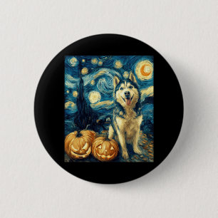 Cute Siberian Husky Dog Halloween Jack O Lantern P 6 Cm Round Badge