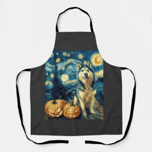 Cute Siberian Husky Dog Halloween Jack O Lantern P Apron