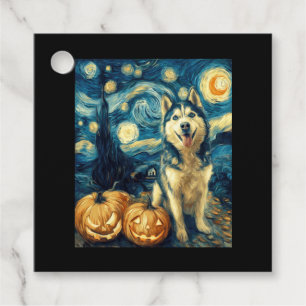 Cute Siberian Husky Dog Halloween Jack O Lantern P Favour Tags