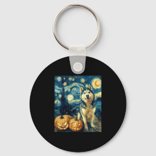 Cute Siberian Husky Dog Halloween Jack O Lantern P Key Ring