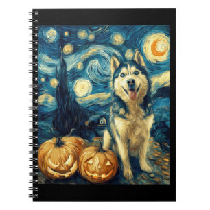 Cute Siberian Husky Dog Halloween Jack O Lantern P Notebook