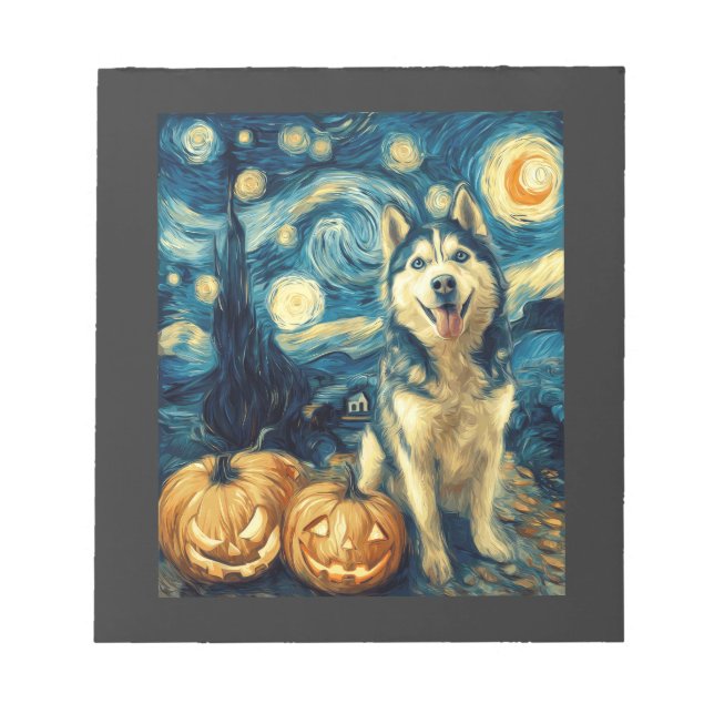Cute Siberian Husky Dog Halloween Jack O Lantern P Notepad (Front)