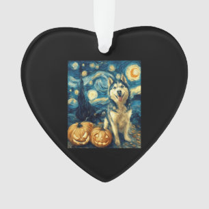 Cute Siberian Husky Dog Halloween Jack O Lantern P Ornament