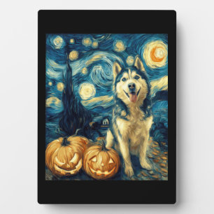 Cute Siberian Husky Dog Halloween Jack O Lantern P Plaque