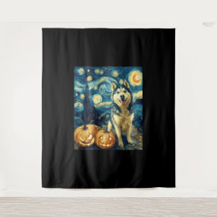 Cute Siberian Husky Dog Halloween Jack O Lantern P Tapestry