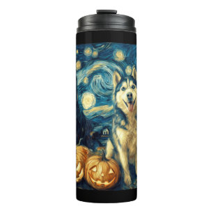 Cute Siberian Husky Dog Halloween Jack O Lantern P Thermal Tumbler