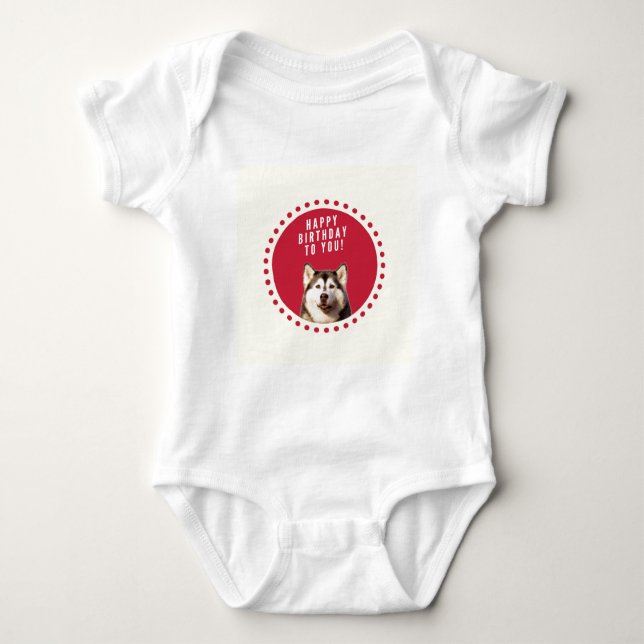 Cute Siberian Husky Dog Happy Birthday Baby Bodysuit (Front)