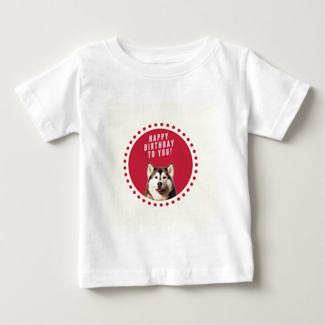 Cute Siberian Husky Dog Happy Birthday Baby T-Shirt (Front)