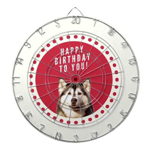 Cute Siberian Husky Dog Happy Birthday Dartboard (Front)