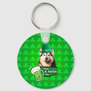 Cute Siberian Husky Dog Hat St. Patrick's Day Key Ring