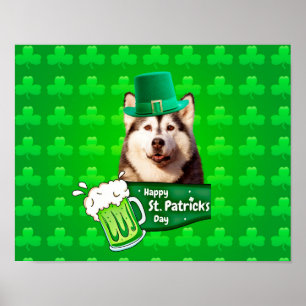 Cute Siberian Husky Dog Hat St. Patrick's Day Poster