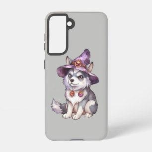 Cute Siberian Husky Dog in Witch Hat Samsung Galaxy Case