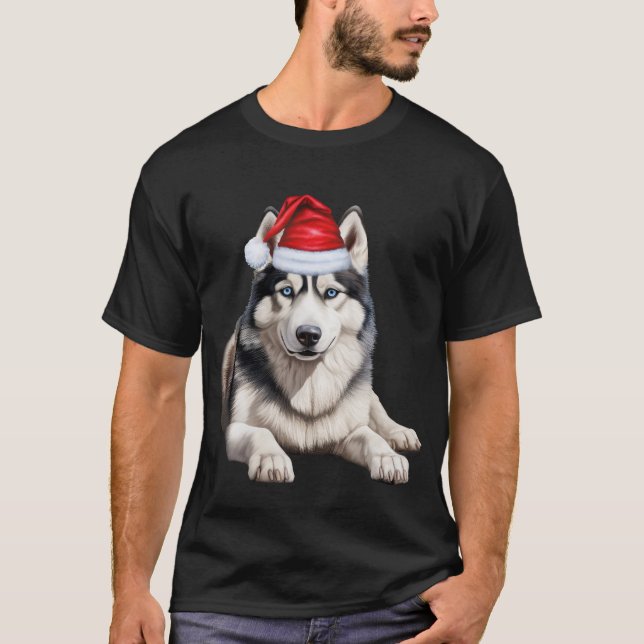 Cute Siberian Husky Dog Lover Funny Christmas T-Shirt (Front)