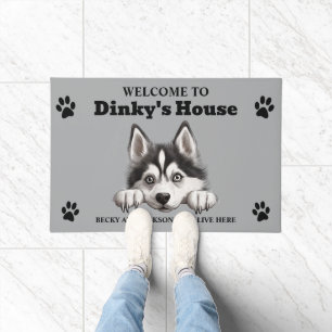 Cute Siberian Husky Dog Photo Doormat