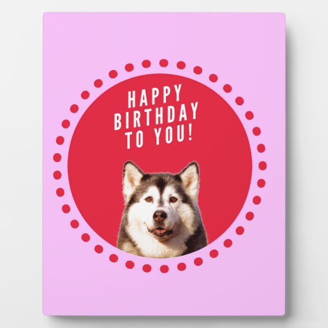 Cute Siberian Husky Dog Wishing Happy Birthday Plaque (Front)
