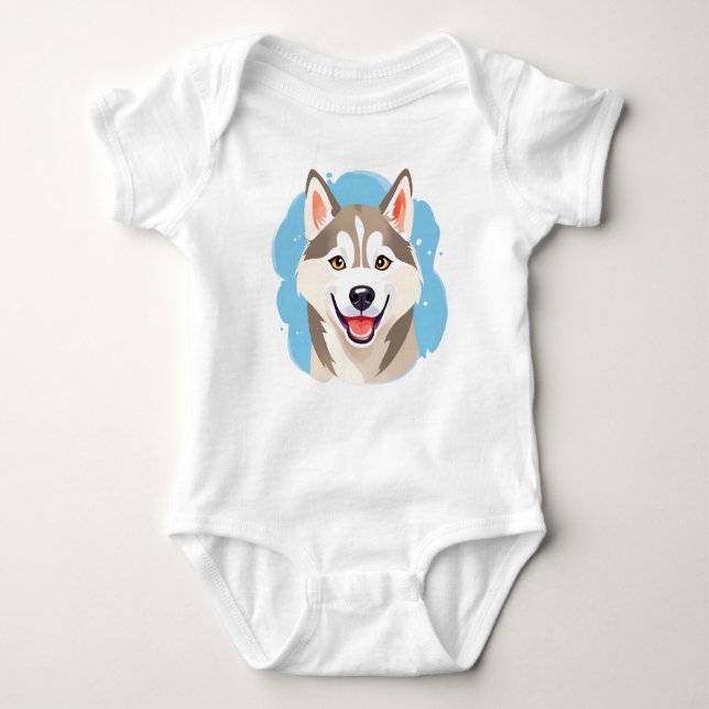 Cute Siberian Husky Dog Wolf Funny huskies Dog  Baby Bodysuit (Front)