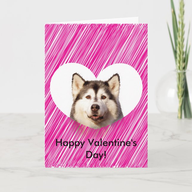Cute Siberian Husky Heart Valentine's Day Card (Front)