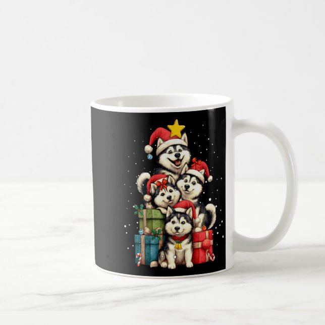 Cute Siberian Husky Le Dog Christmas Tree Xmas Hat Coffee Mug (Right)