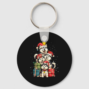 Cute Siberian Husky Le Dog Christmas Tree Xmas Hat Key Ring