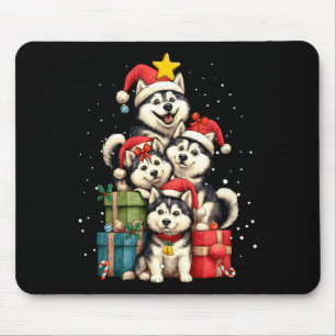 Cute Siberian Husky Le Dog Christmas Tree Xmas Hat Mouse Pad