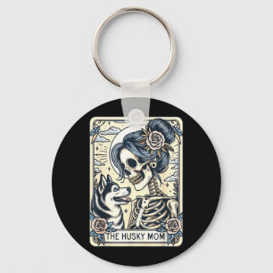 Cute Siberian Husky Mum Tarot Card Skeleton Husky Key Ring