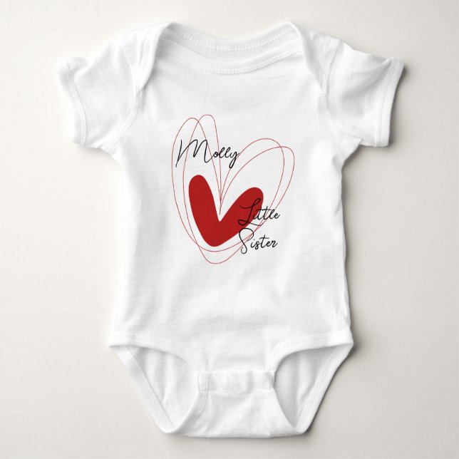 Cute Siblings Little Sister Heart Name Bodysuit (Front)