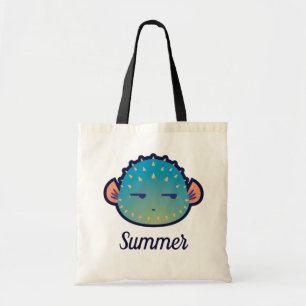 Cute Side Glance Puffer Fish with Name Tote Bag