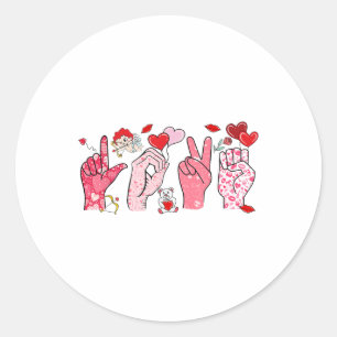 Cute Sign Language Asl Hand Heart Valentines Day W Classic Round Sticker