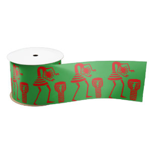 Cute Silhouette, Happy Dance Green Satin Ribbon