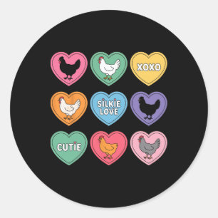 Cute Silkie Chicken Heart Candy Valentine Farm Ani Classic Round Sticker