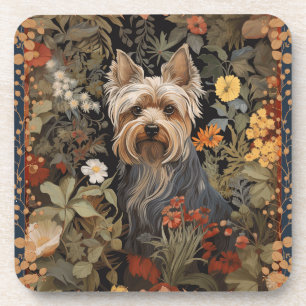Cute Silky or Yorkshire Terrier Vintage Floral Coaster