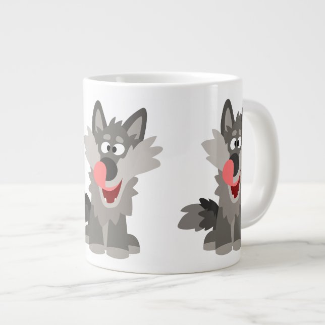 Cute Silly Cartoon Wolf Large Coffee Mug (Front Right)