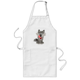Cute Silly Cartoon Wolf Long Apron