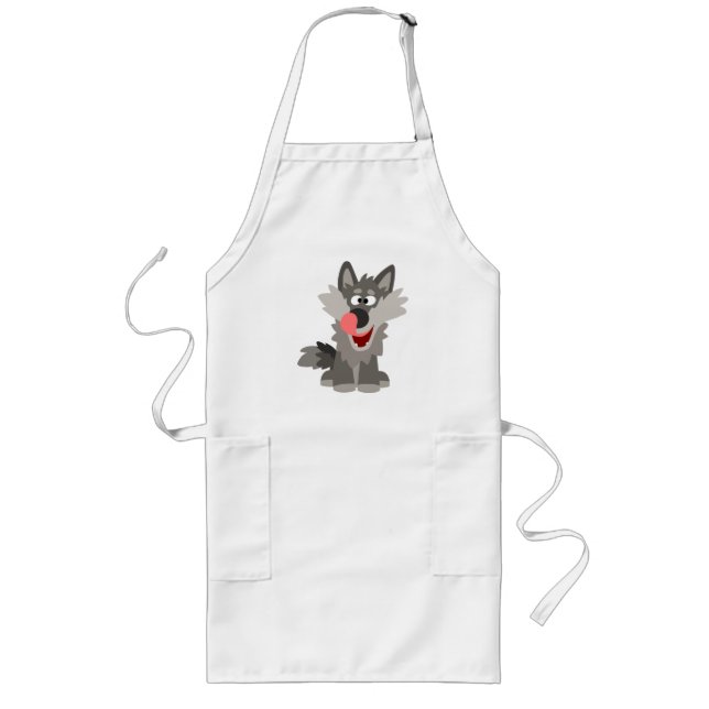 Cute Silly Cartoon Wolf Long Apron (Front)