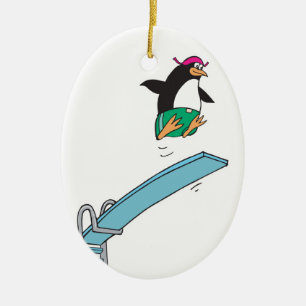 cute silly diving penguin ceramic tree decoration