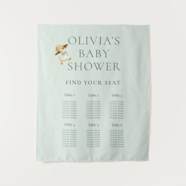 Cute Silly Goose 6 Table Seating Chart Baby Shower Tapestry (Front)