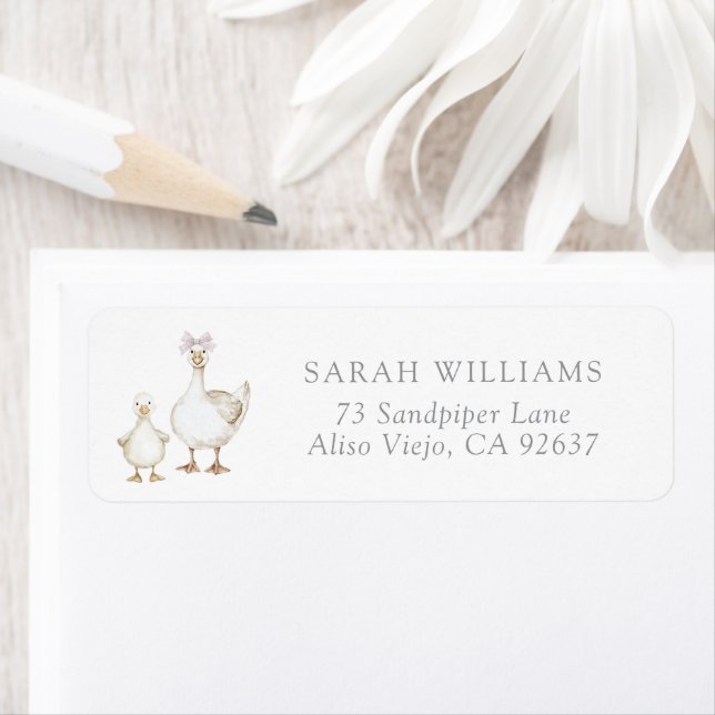 Cute Silly Goose Baby Girl Shower Return Address Label (Insitu)