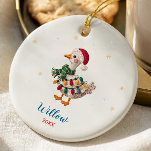 Cute silly goose christmas lights custom ceramic ornament