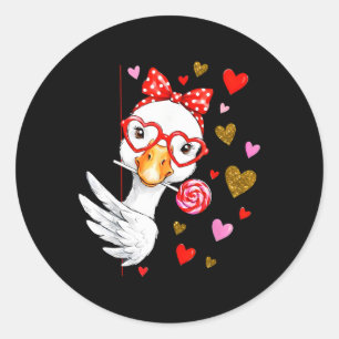 Cute Silly Goose Coquette Bow Valentine's Day Men Classic Round Sticker