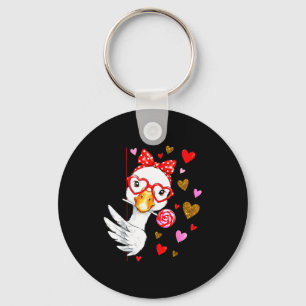 Cute Silly Goose Coquette Bow Valentine's Day Men Key Ring