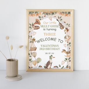 Cute Silly Goose Nursery Rhymes Birthday Welcome Poster