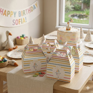 Cute Silly Goose Pastel Stripes Birthday Gable Favour Box