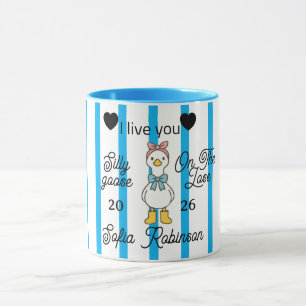 Cute Silly Goose Pink Stripe Personalised Mug